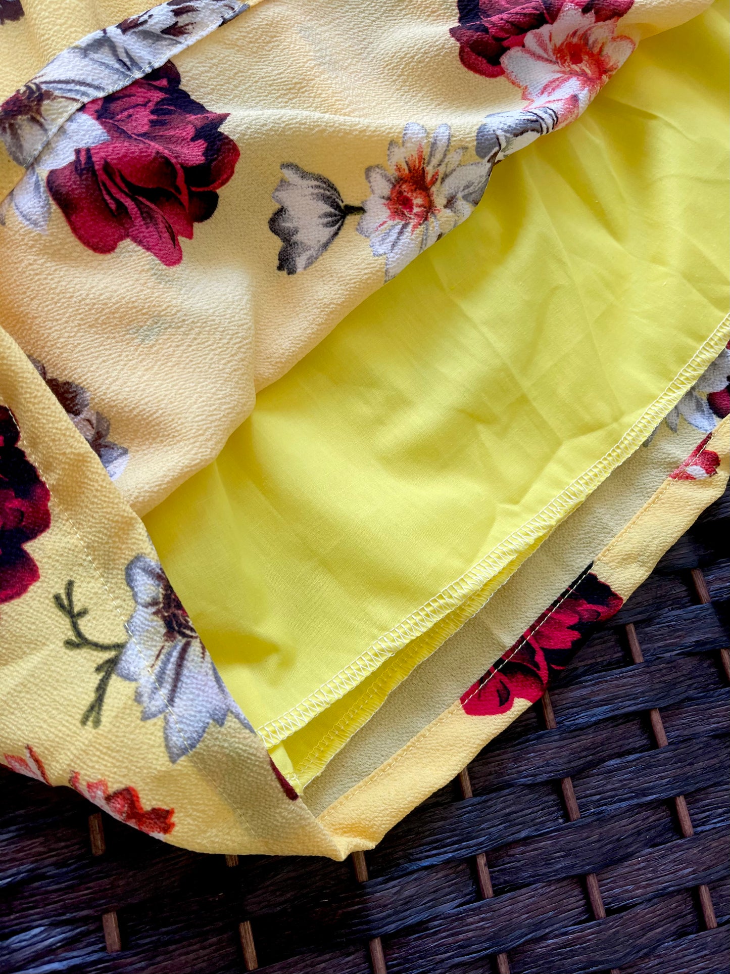 Silk crepe Summer floral dress with frill collar