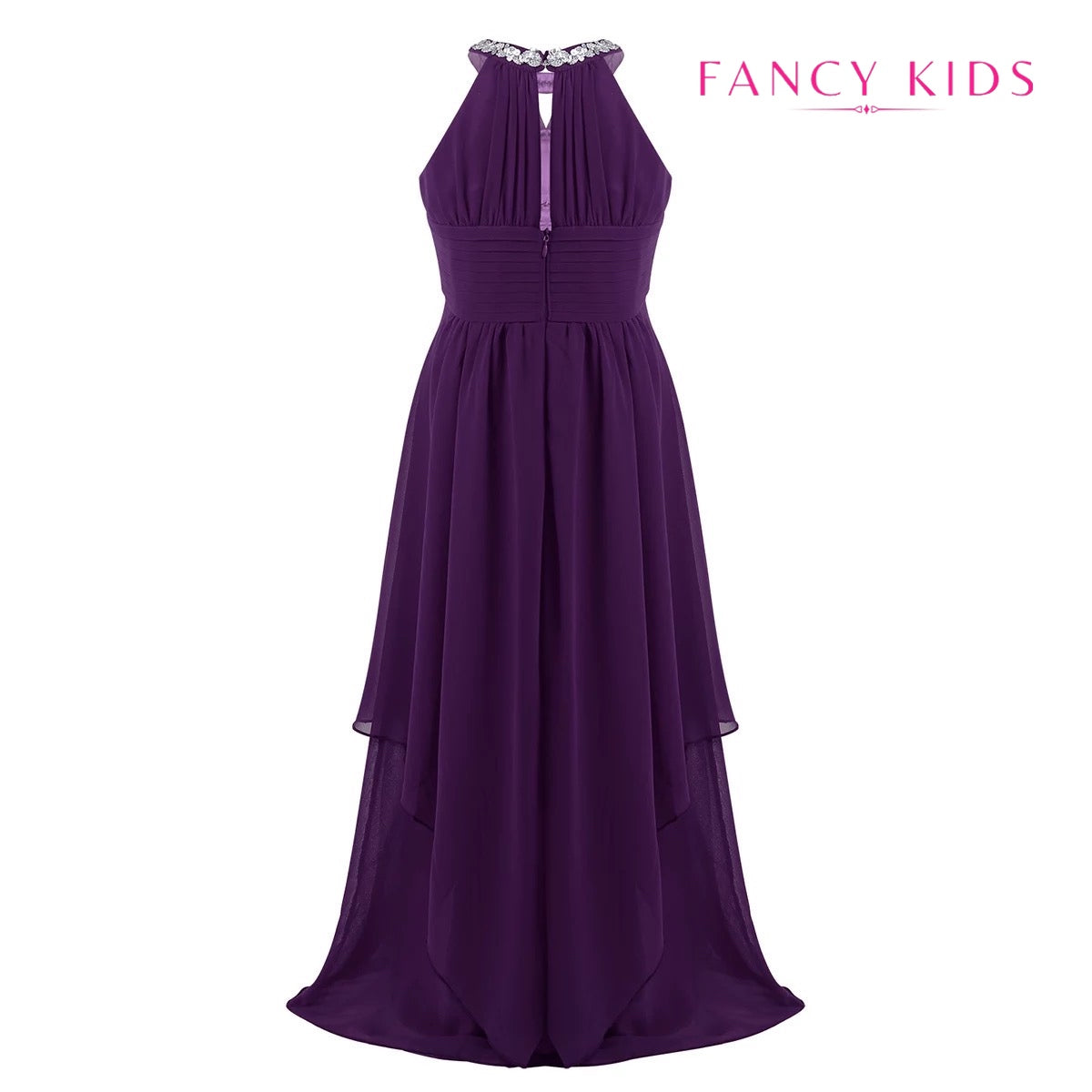 Purple colour flower girl dress- high neck-chiffon