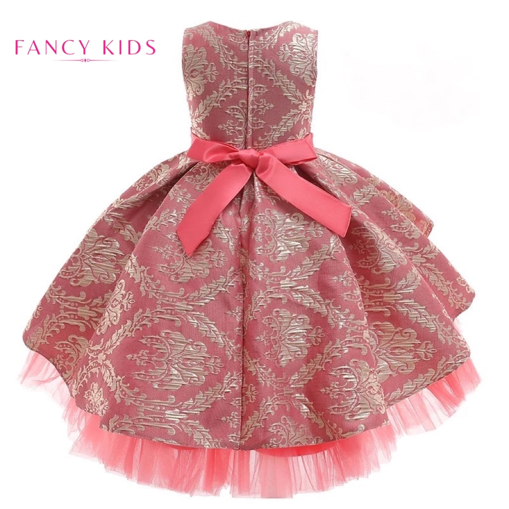 Peach colour embroidered tulle party dress