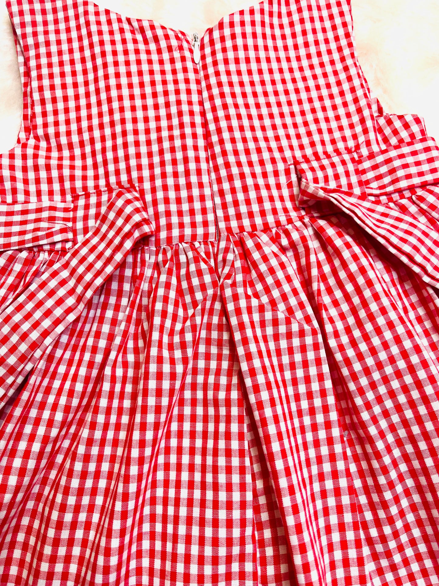 Red checked embroidered baby dress