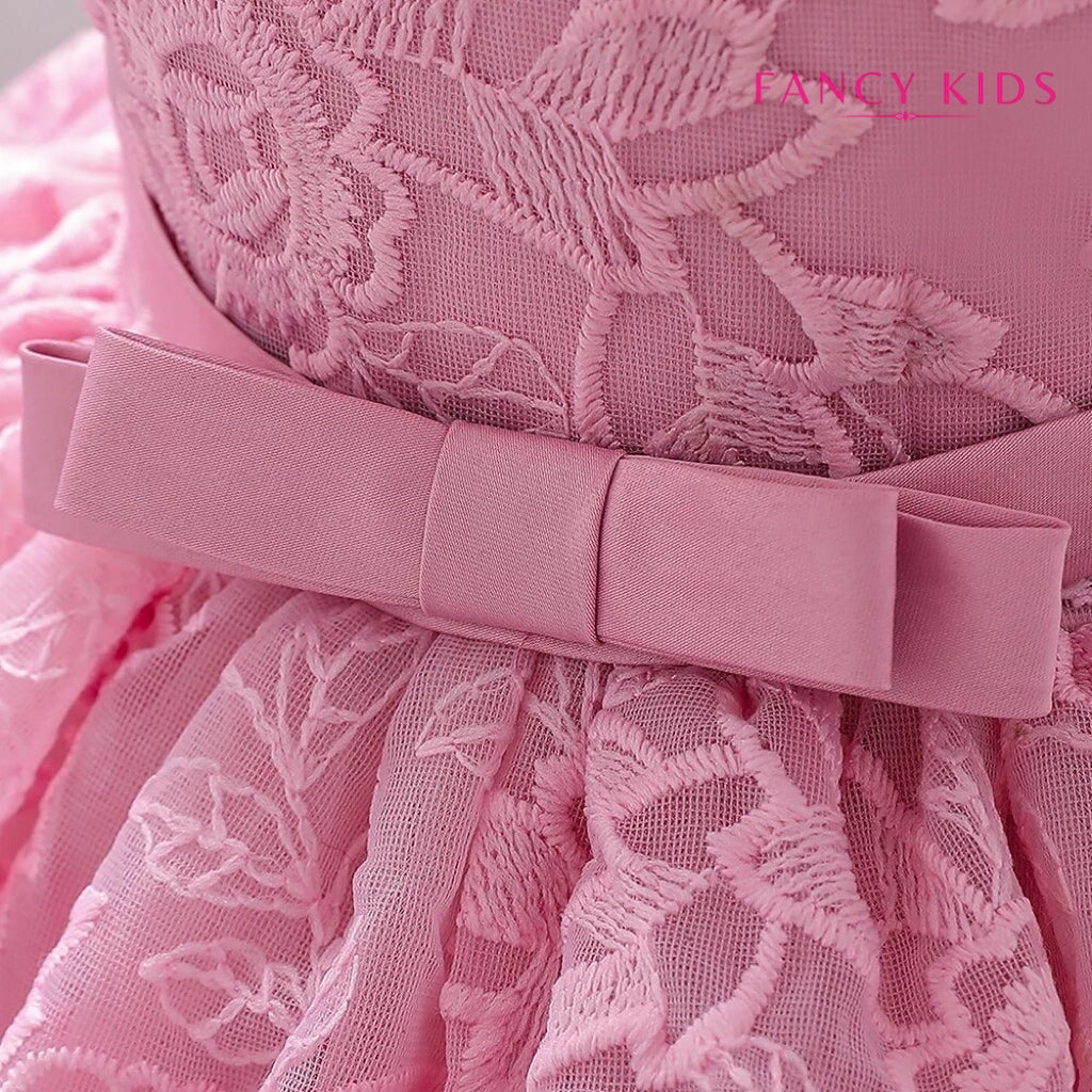 Dust pink long tail embroidered party dress