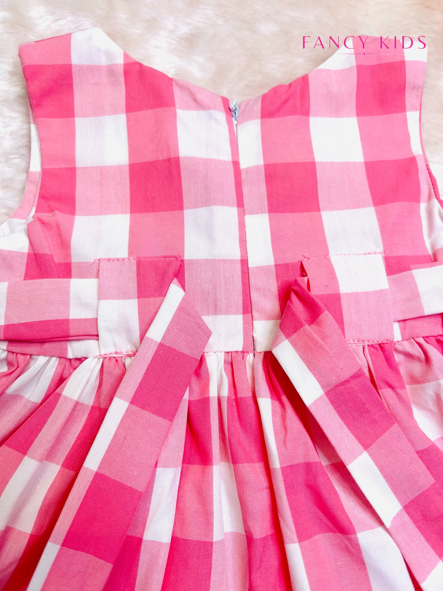Pink checked embroidered baby dress