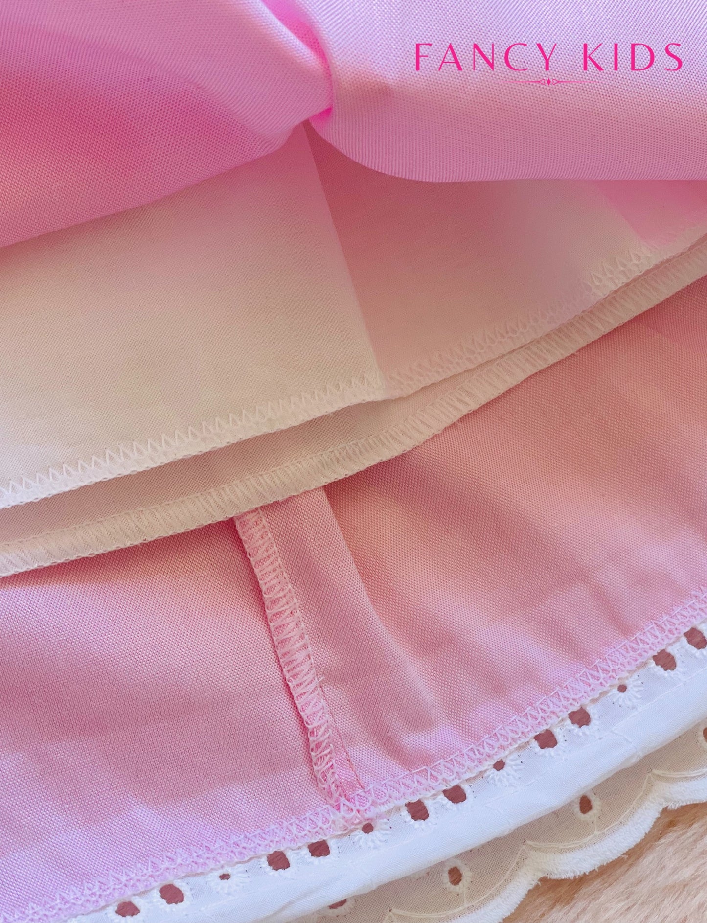 Hand smocked hand embroidered pink cotton dress