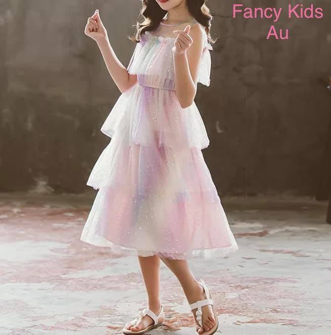 rainbow colour long tulle dress