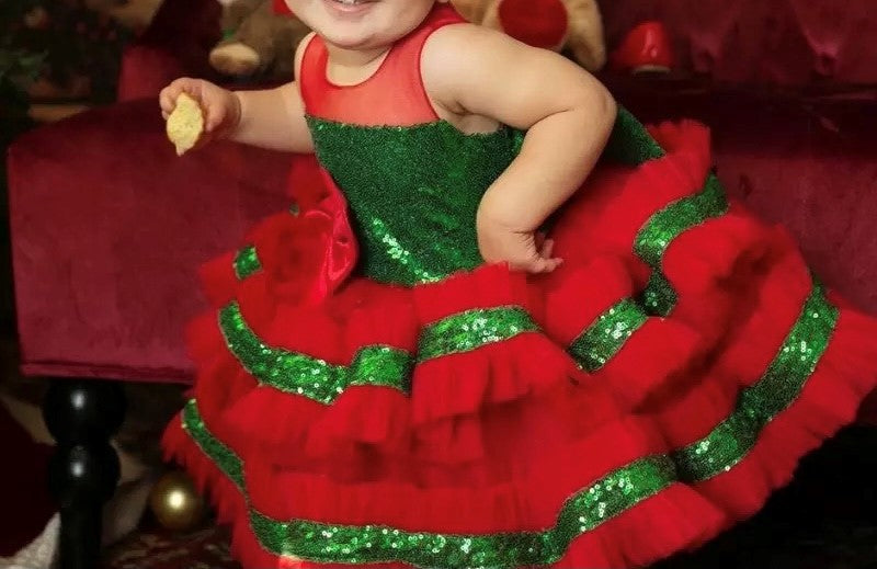 Dazzling bow dress- red and green