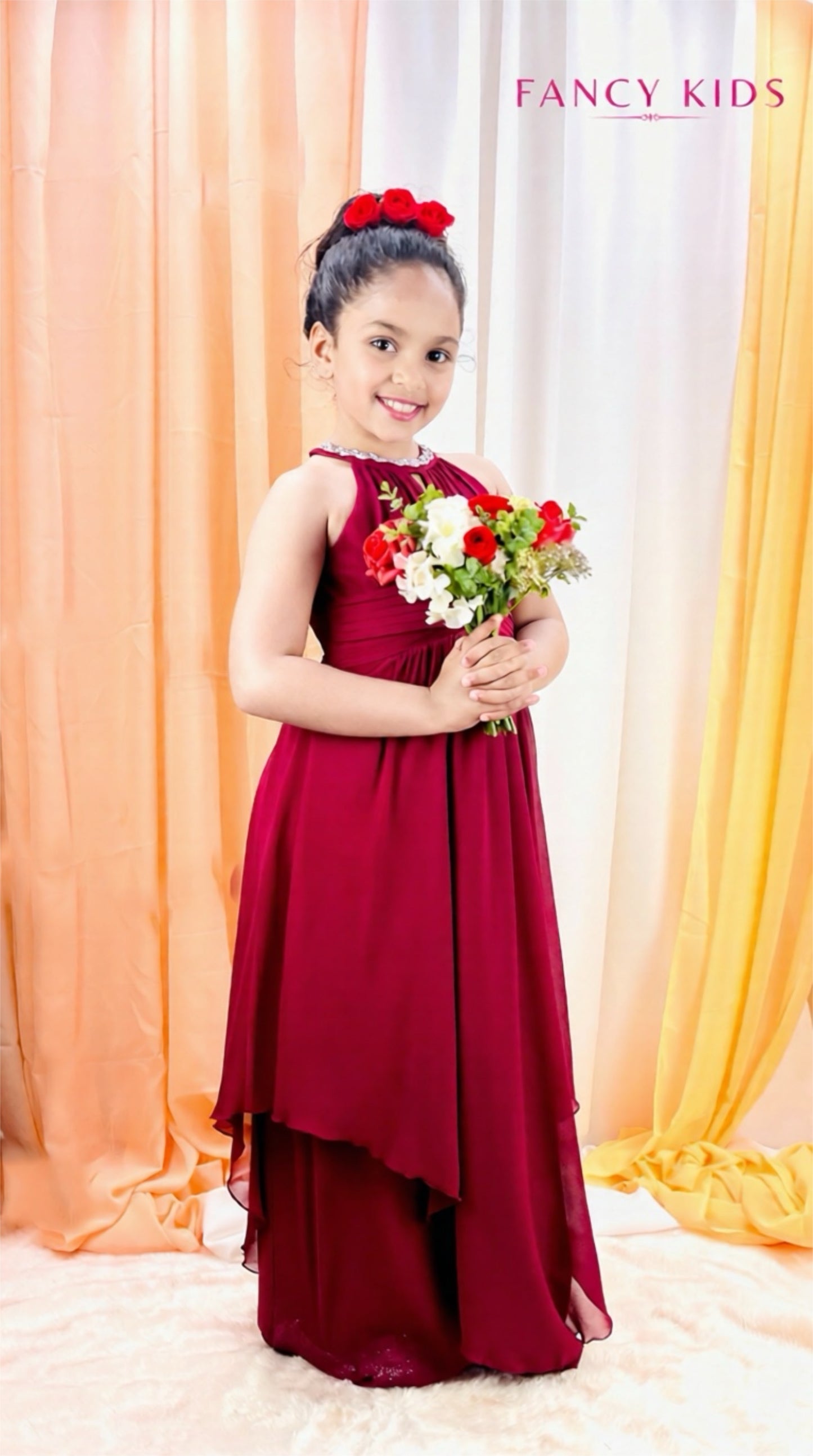 Flower girl dress- burgundy-high neck-chiffon