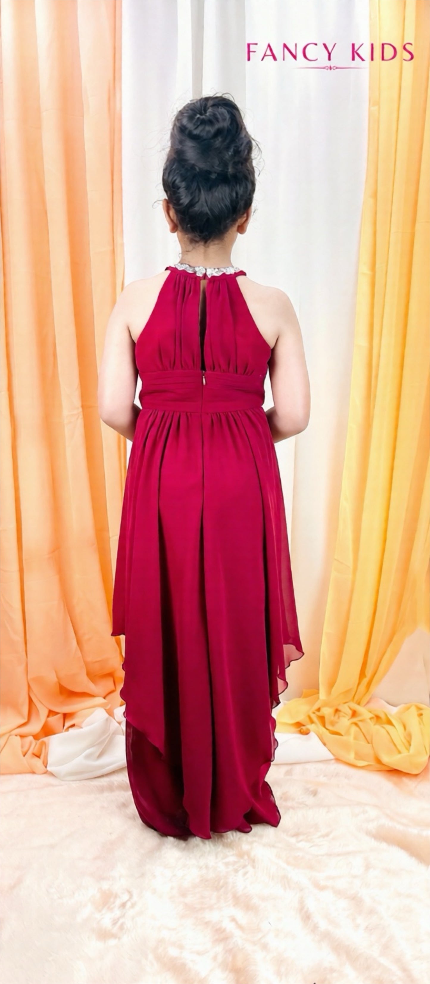 Flower girl dress- burgundy-high neck-chiffon