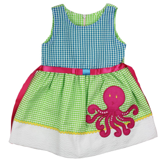 Blue,green and white octopus apliqued dress - V&US
