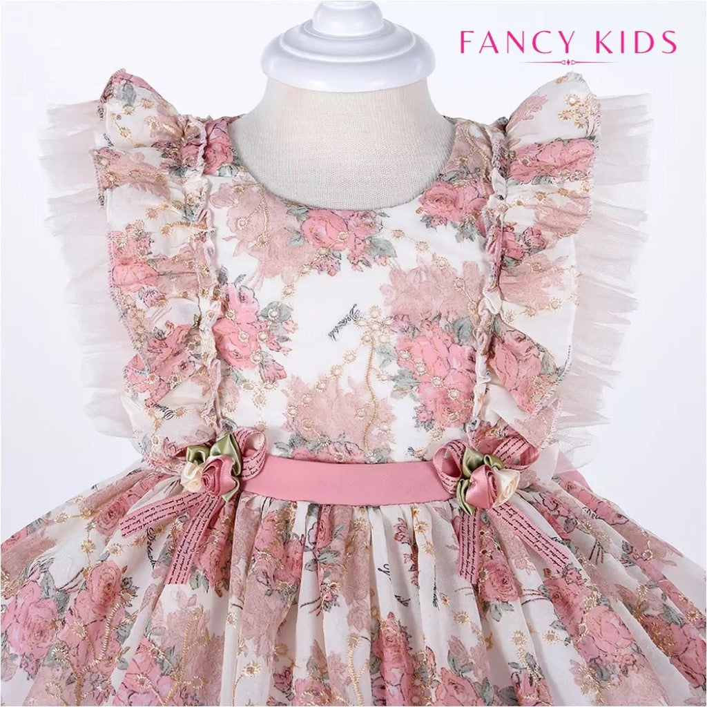 Daisy Dress -Vintage pink colour ruffle dress