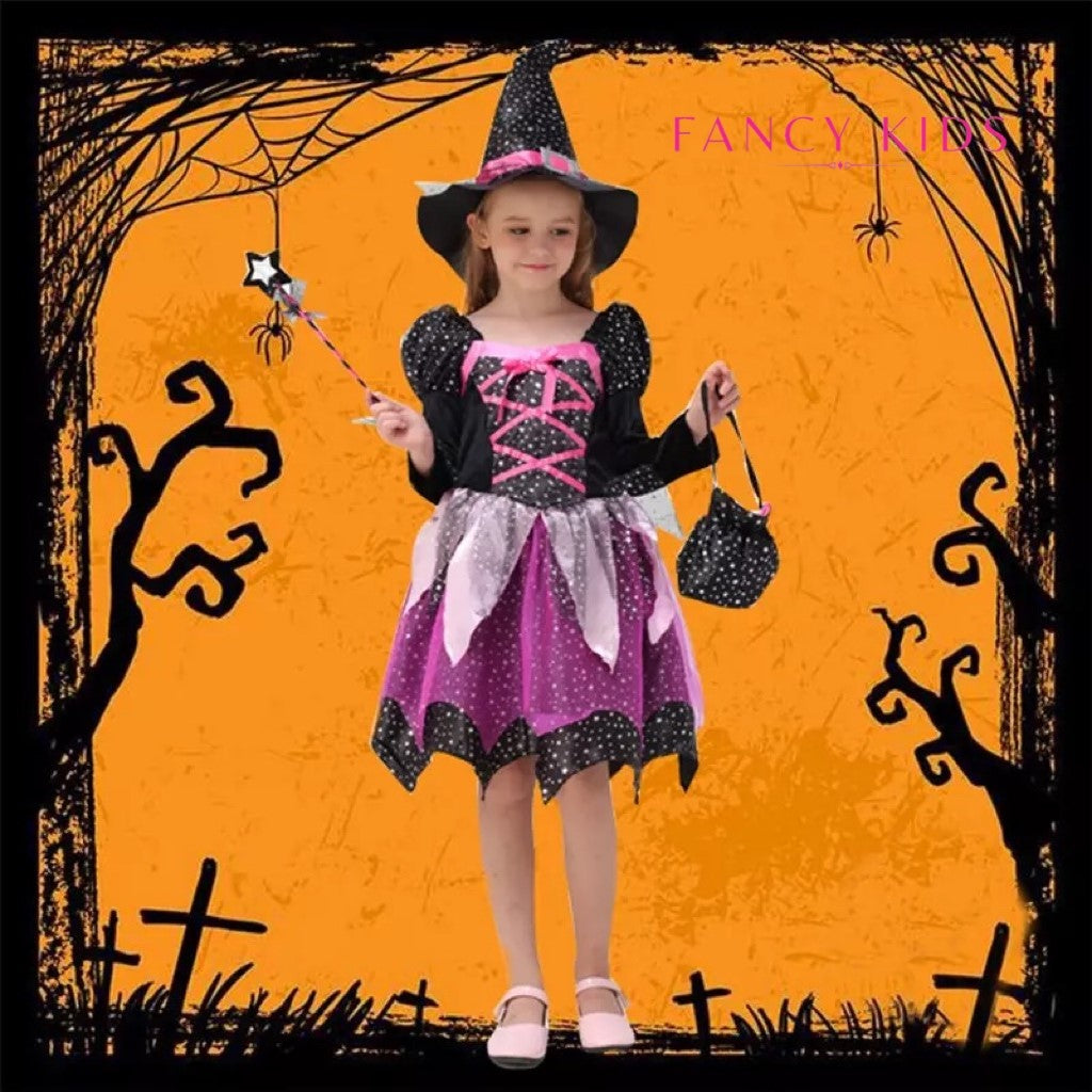 Halloween costume pink and black witch costume