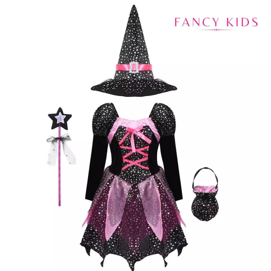 Halloween costume pink and black witch costume