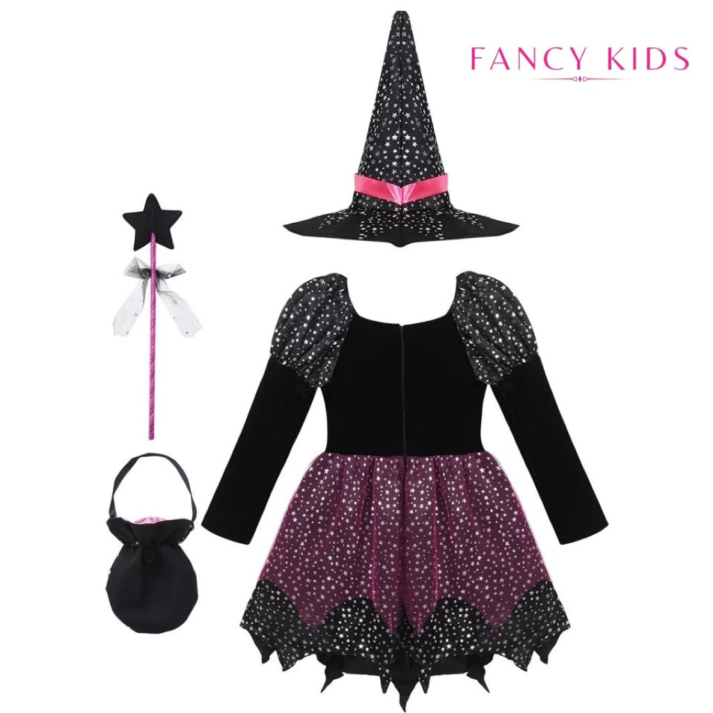 Halloween costume pink and black witch costume
