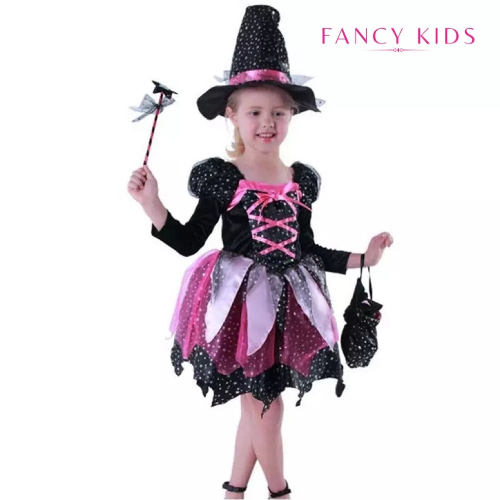 Halloween costume pink and black witch costume