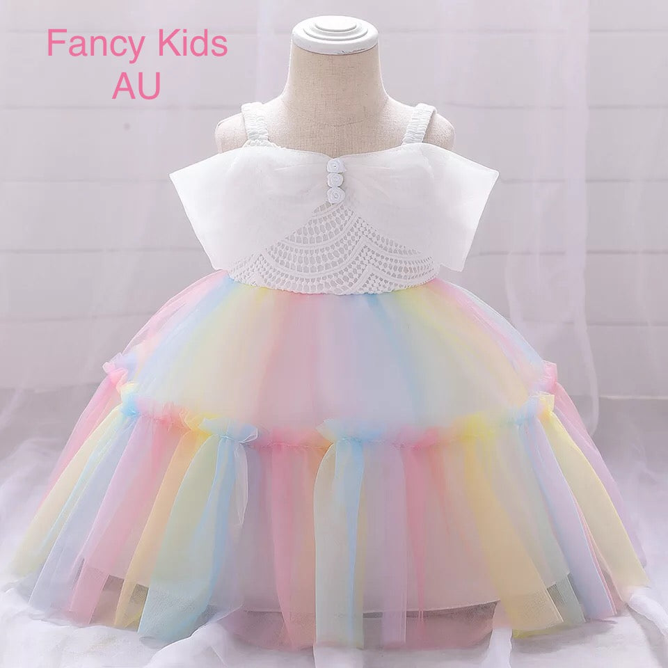Twirly rainbow dress- White