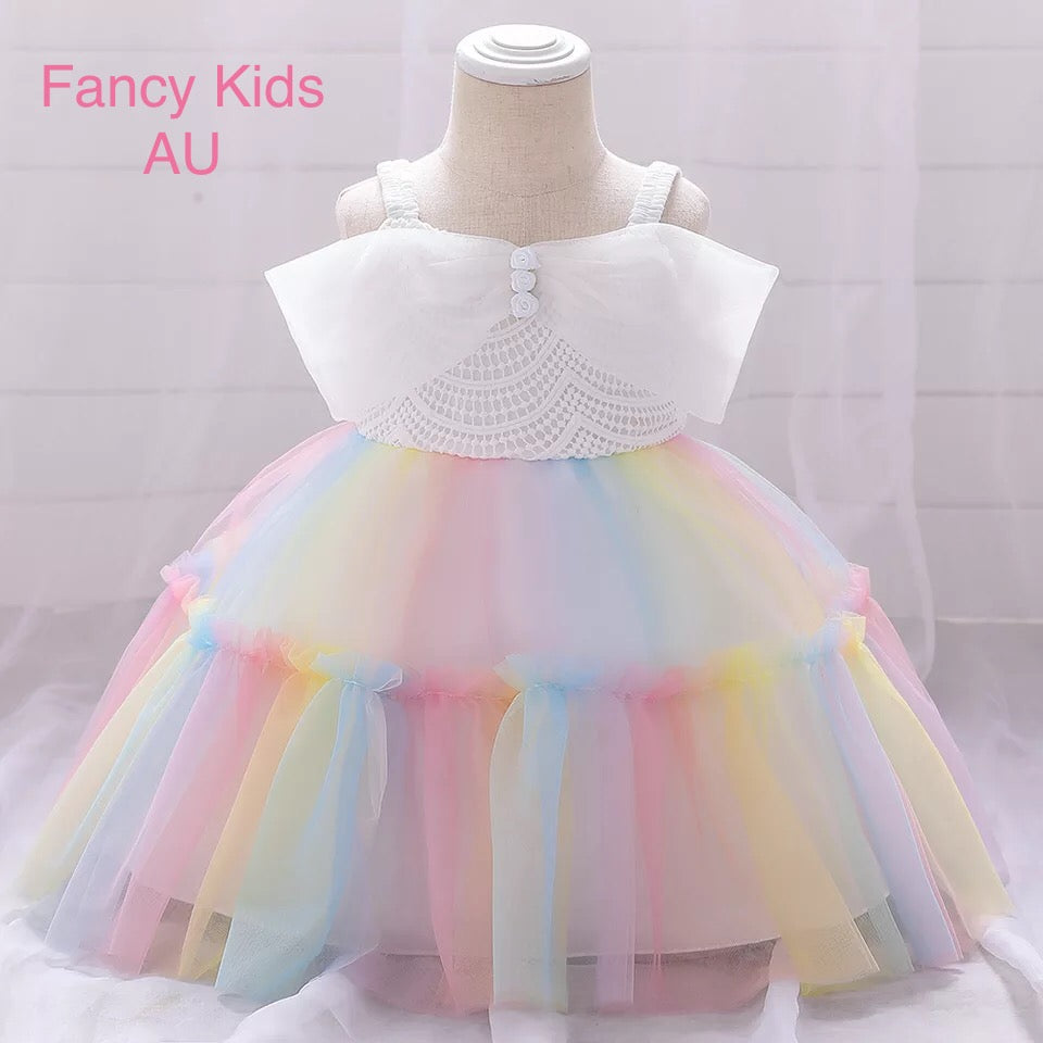 Twirly rainbow dress- White