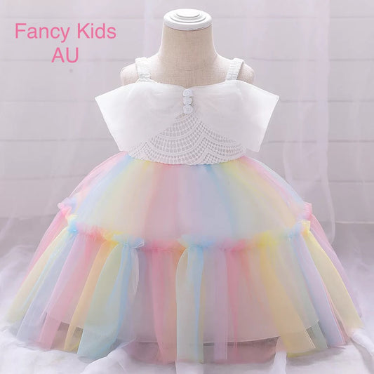 Twirly rainbow dress- White