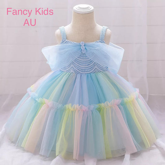 Twirly rainbow dress- Blue