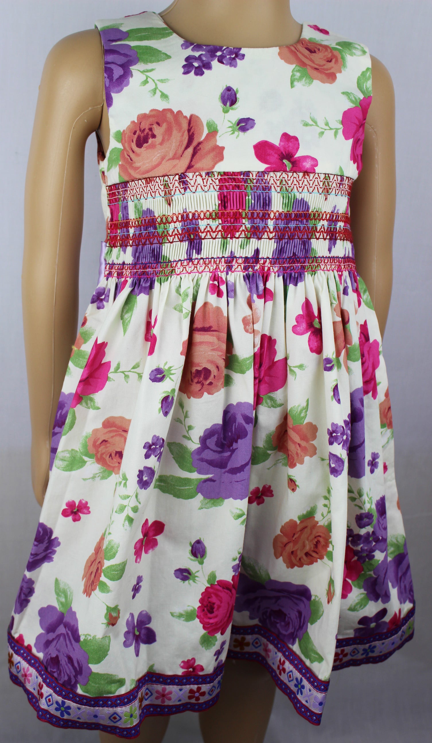 Pink and Purple cotton floral smocked summer dress - V&US