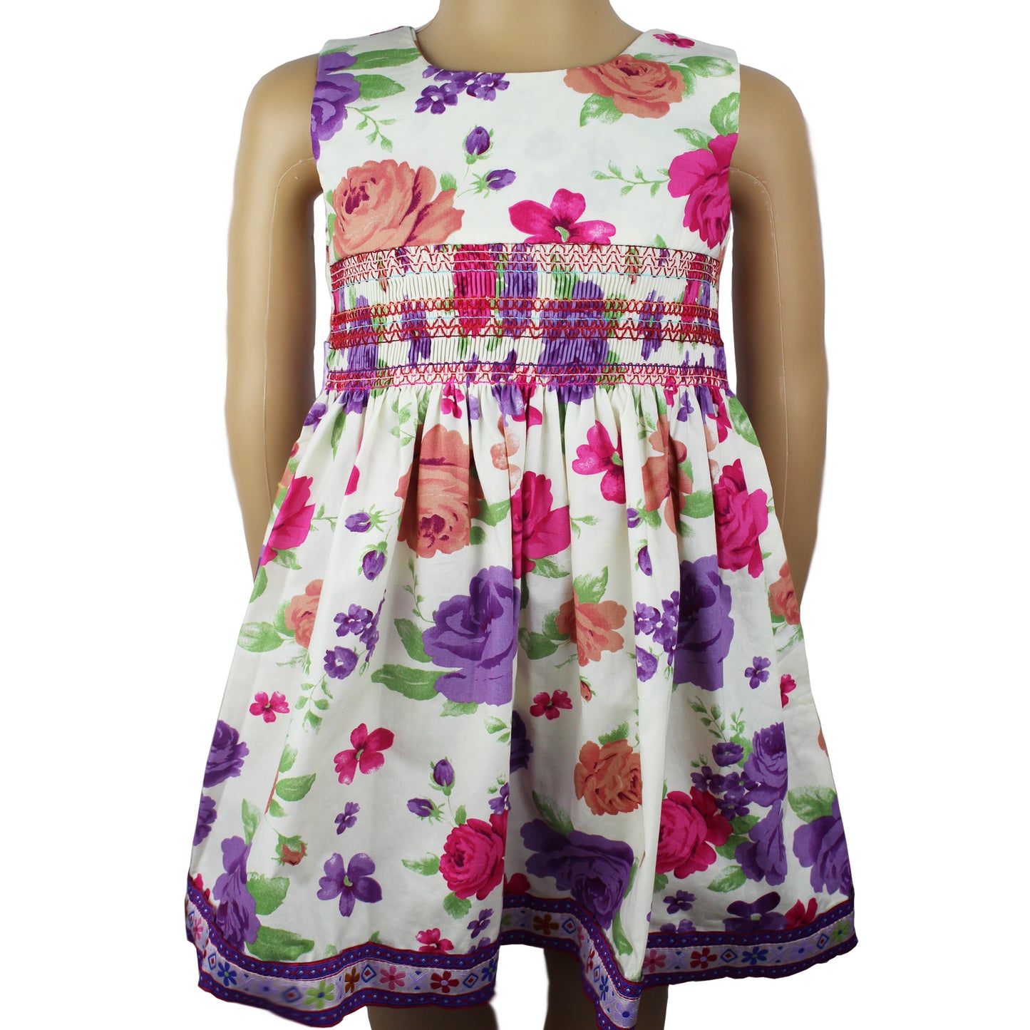 Pink and Purple cotton floral smocked summer dress - V&US