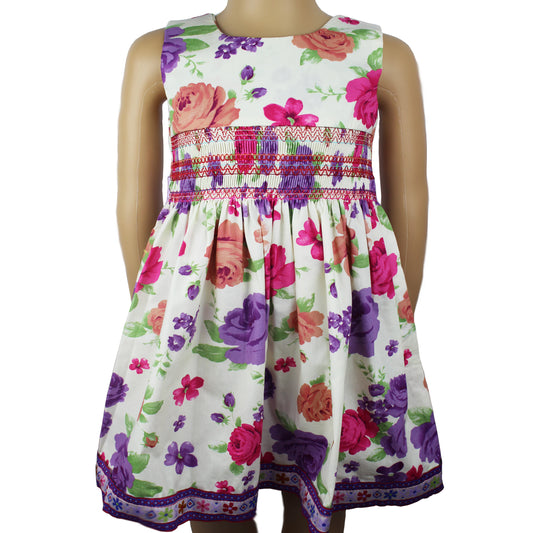 Pink and Purple cotton floral smocked summer dress - V&US