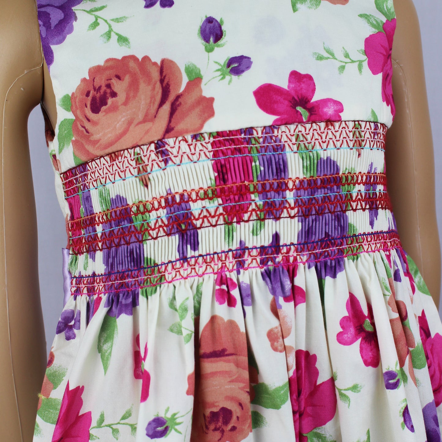 Pink and Purple cotton floral smocked summer dress - V&US