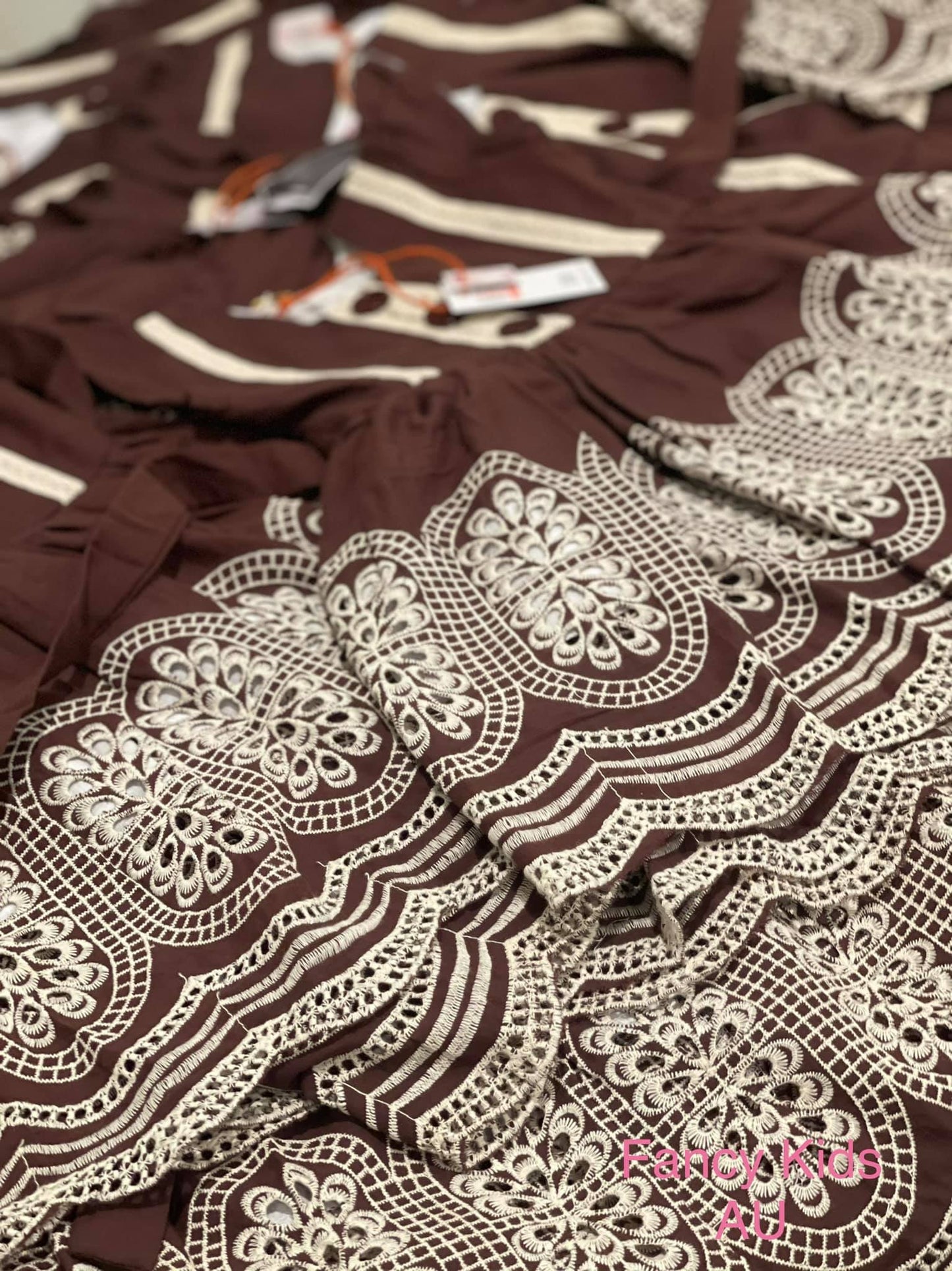 Brown colour embroidered cotton dress