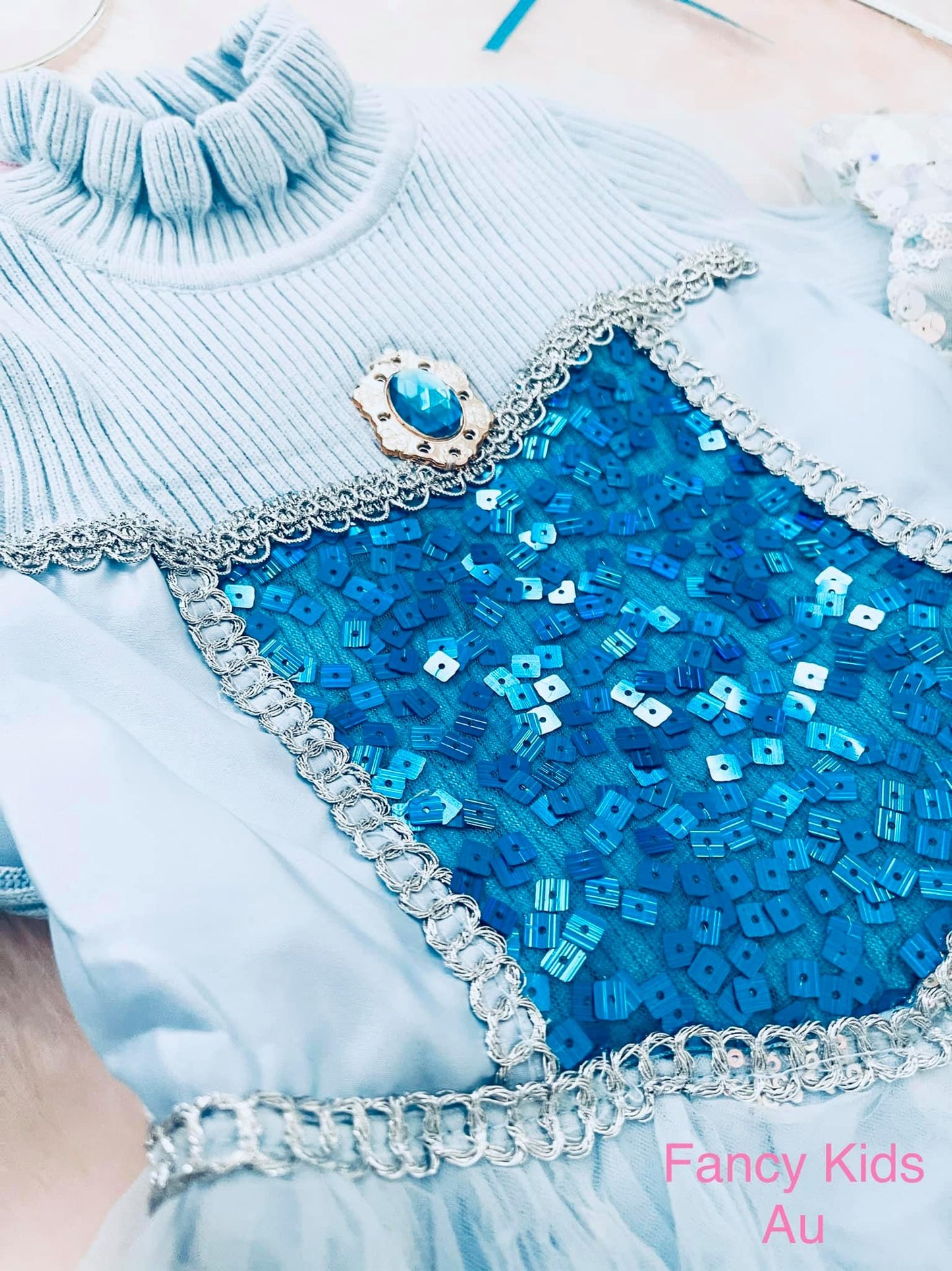 Princes dress with long sleeve sequin design-light blue