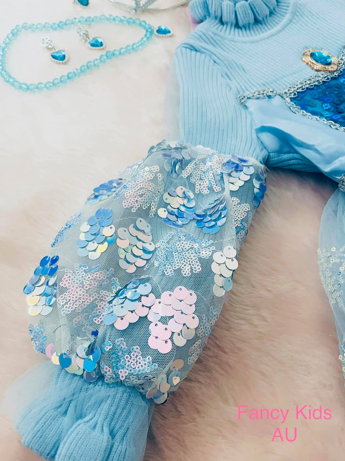 Princes dress with long sleeve sequin design-light blue