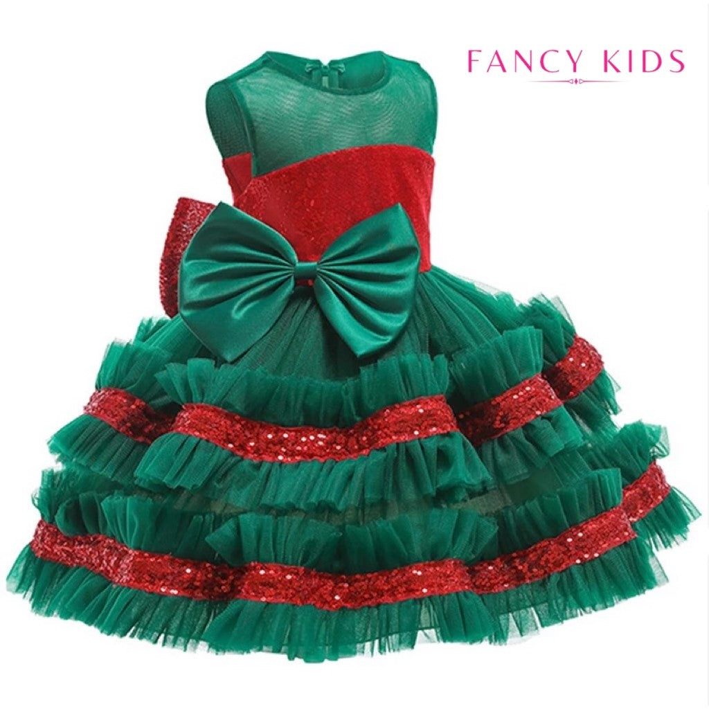 Dazzling bow dress- Green and Red
