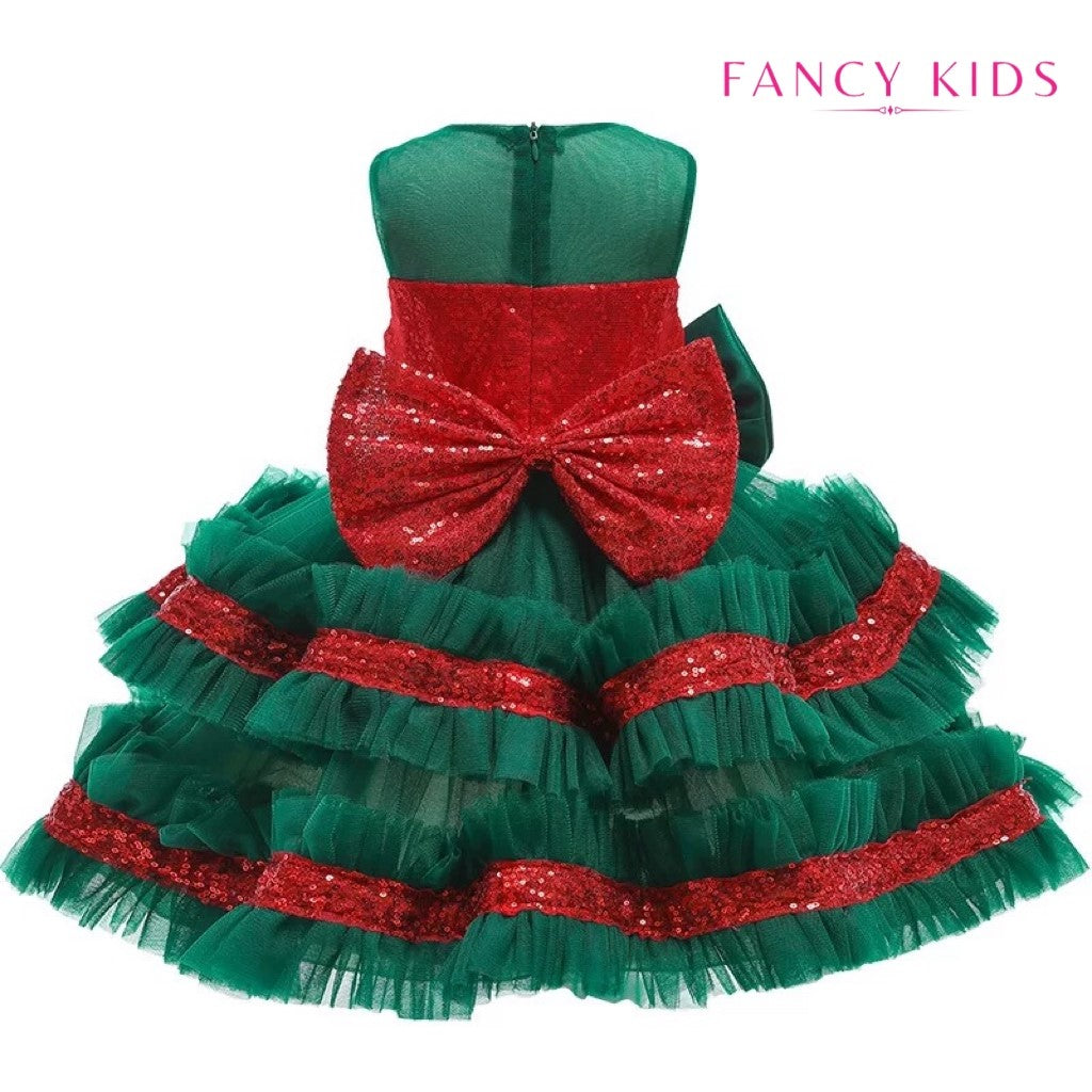 Dazzling bow dress- Green and Red