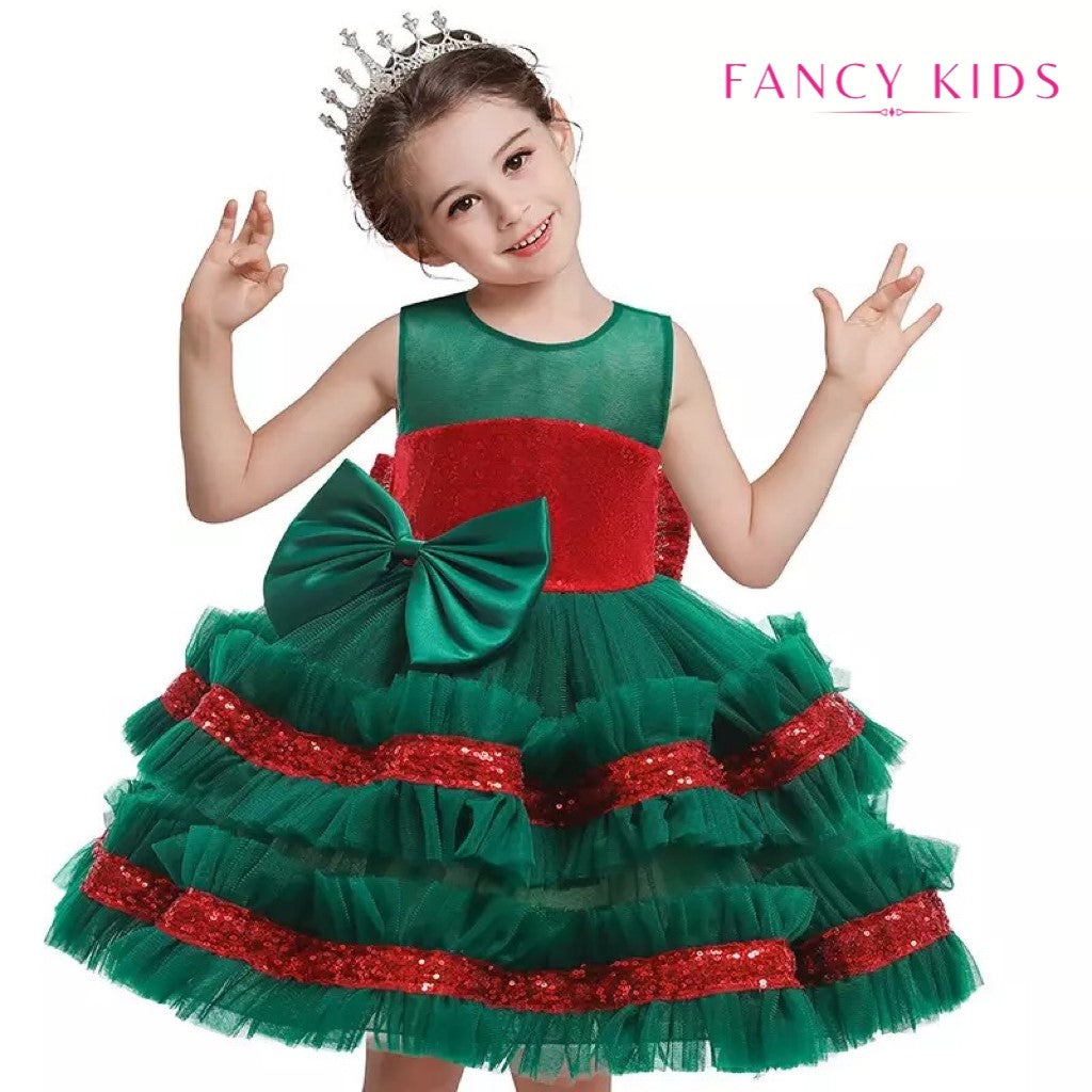 Dazzling bow dress- Green and Red
