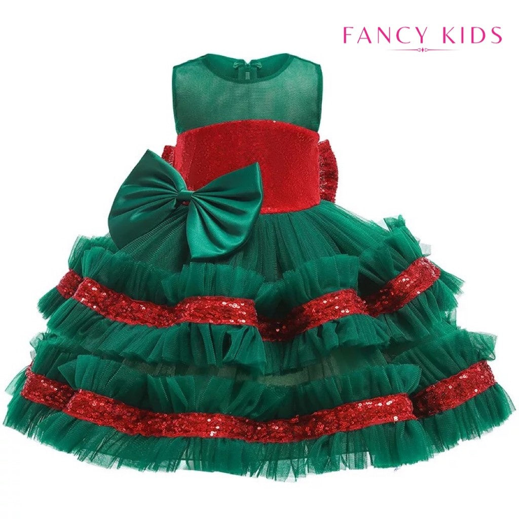 Dazzling bow dress- Green and Red