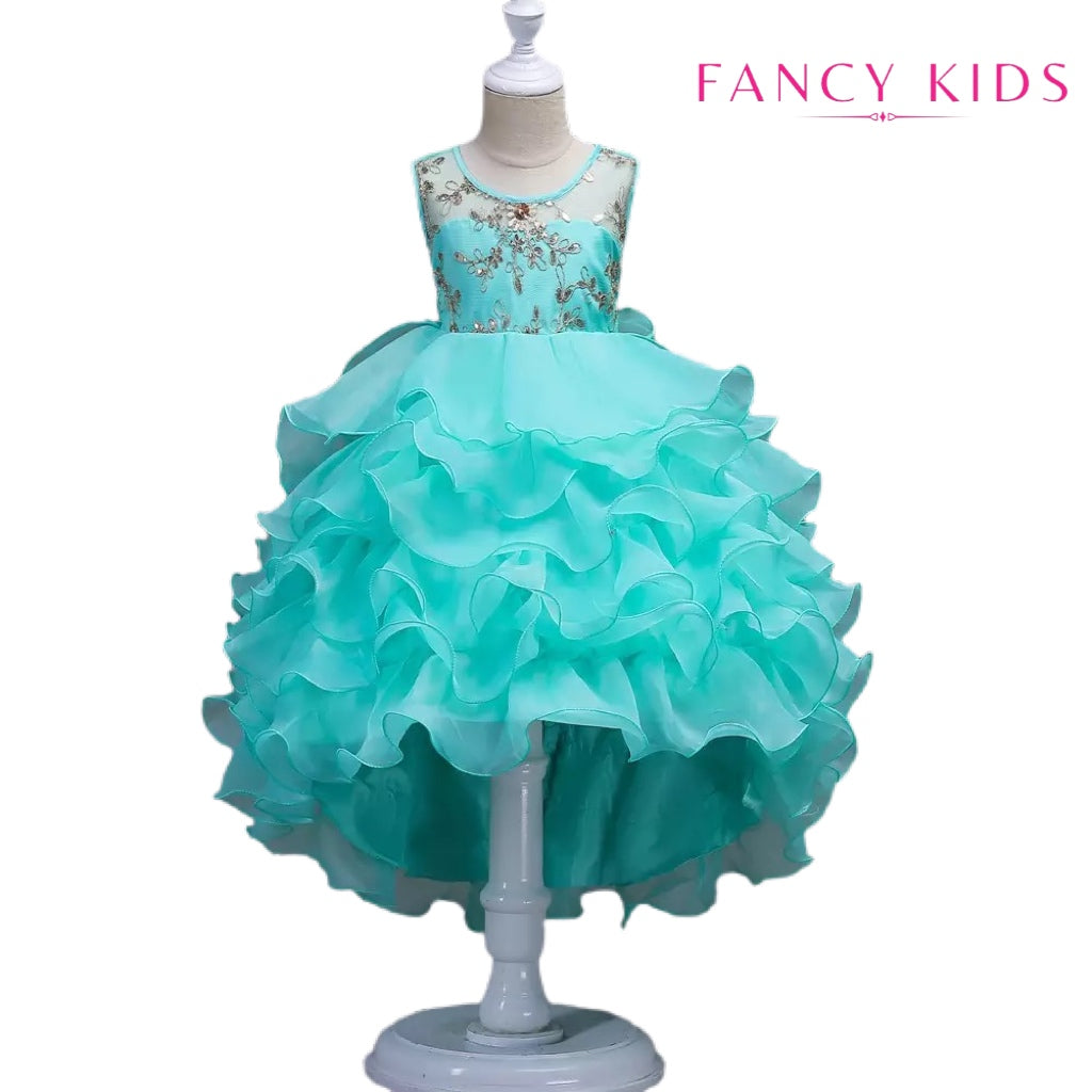 Sea green long tail dress