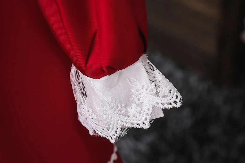 Red and white long sleeve Lolita dress