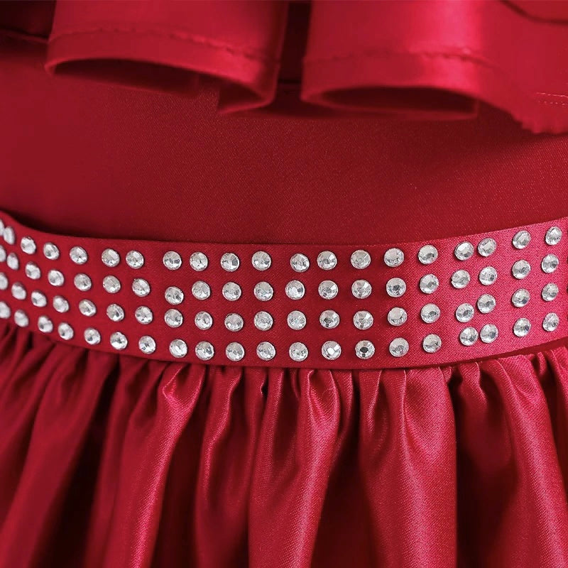 Red colour long part dress