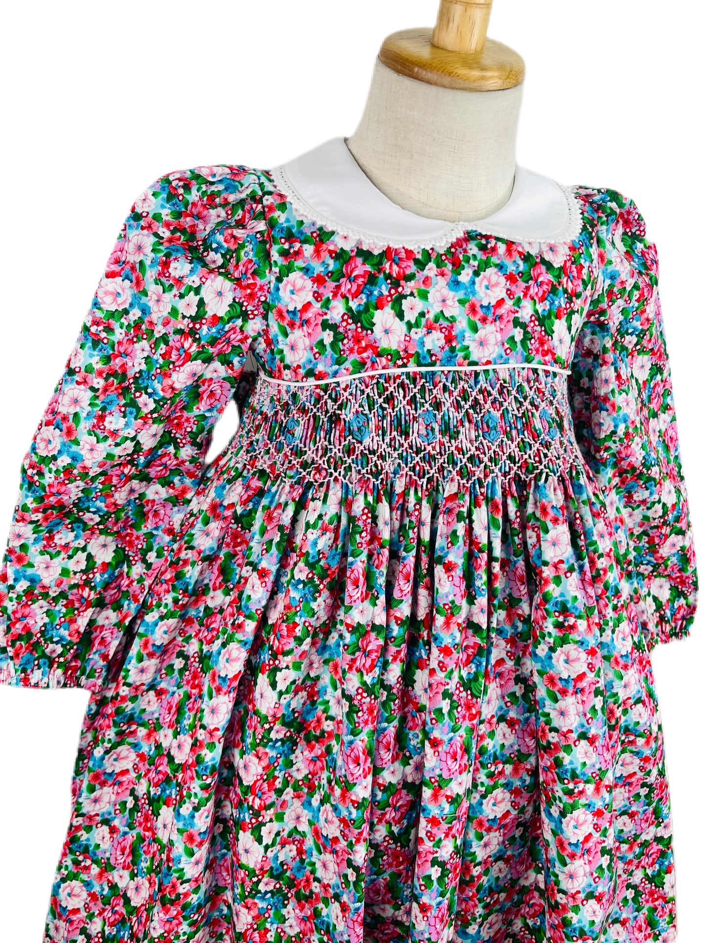 Diana hand smocked long sleeve floral dress