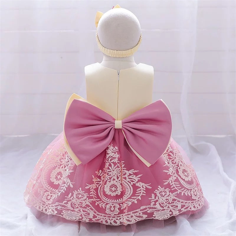 Fancy bow pink and cream dress
