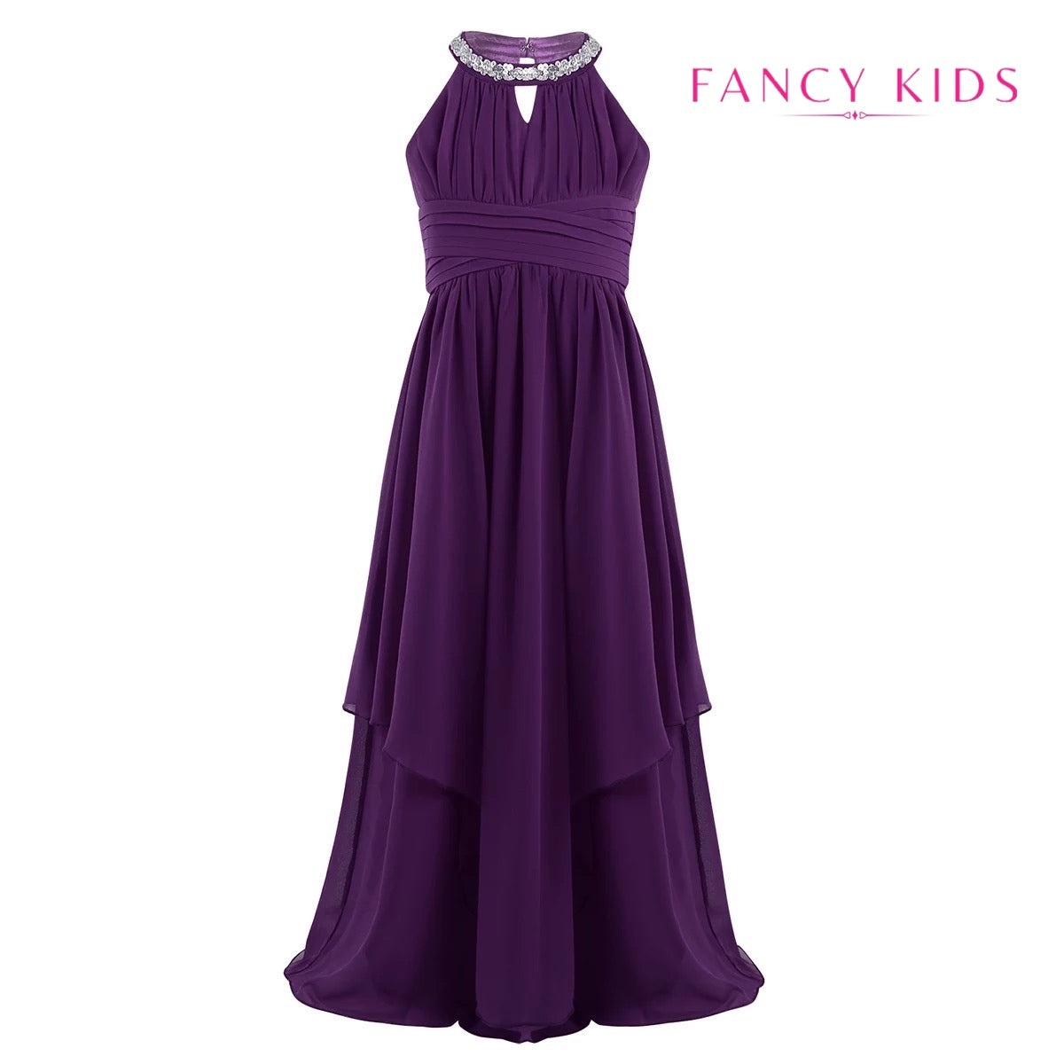 Purple colour flower girl dress- high neck-chiffon
