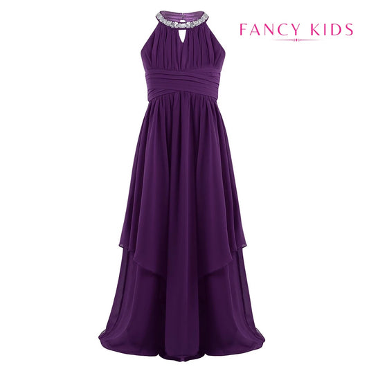 Purple colour flower girl dress- high neck-chiffon