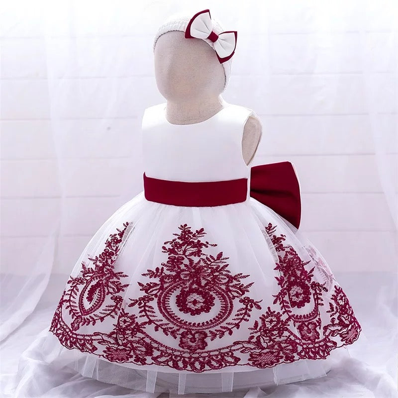 Fancy bow white and red dress