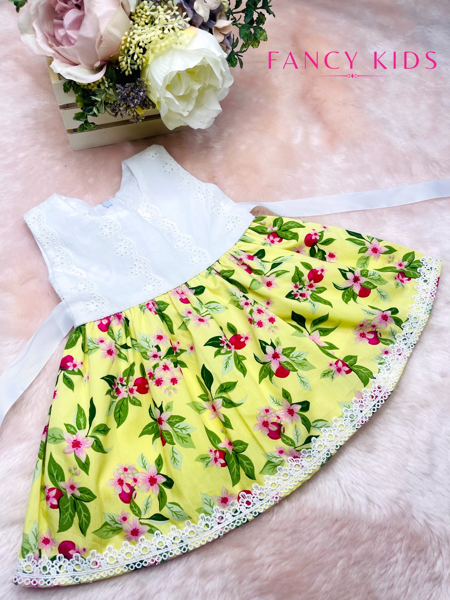 Yellow colour Floral summer cotton dress