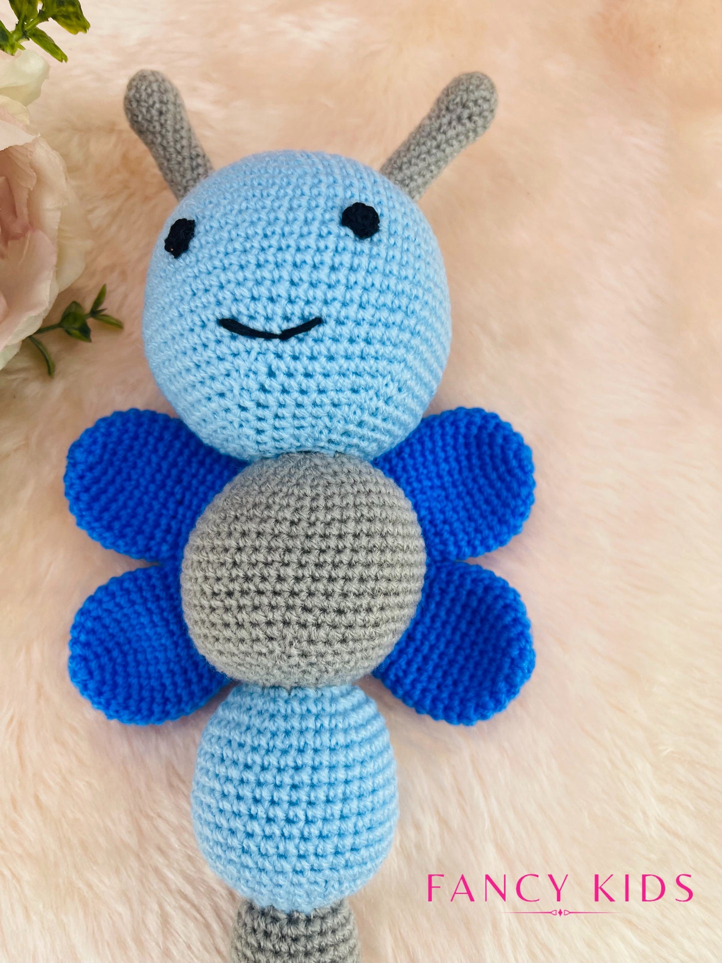 Blue butterfly- Hand knitted stuffed toy