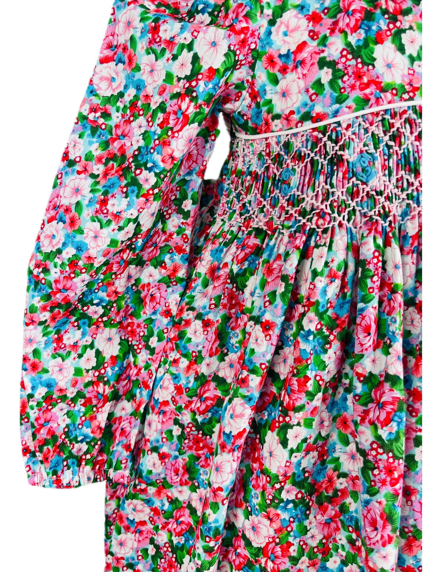 Diana hand smocked long sleeve floral dress