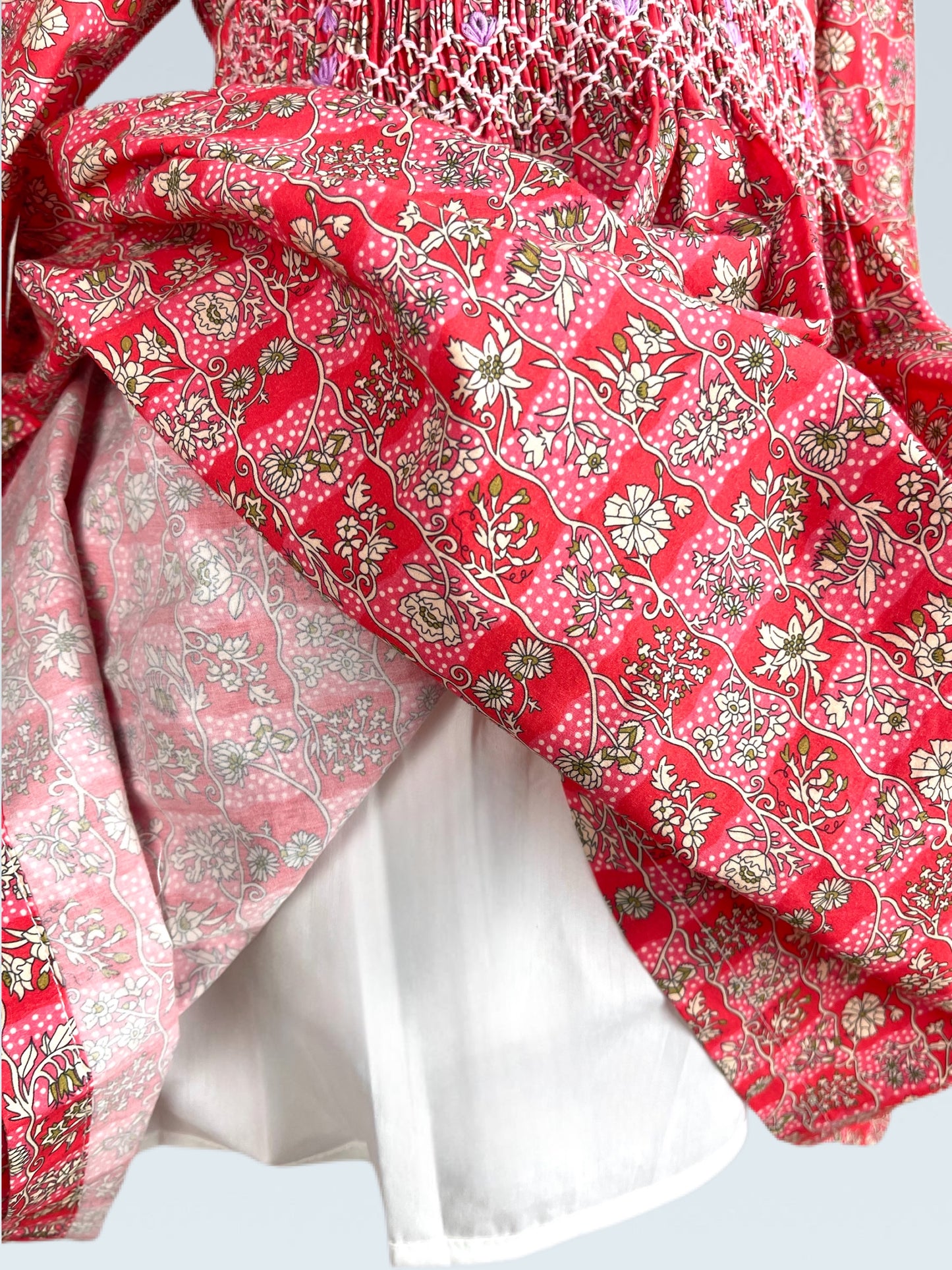 Audrey hand smocked long sleeve red floral dress