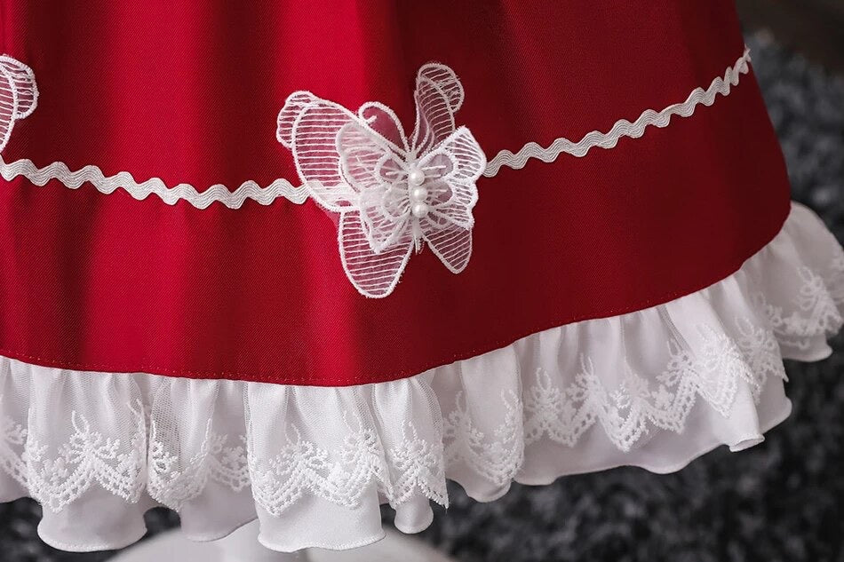 Red and white long sleeve Lolita dress
