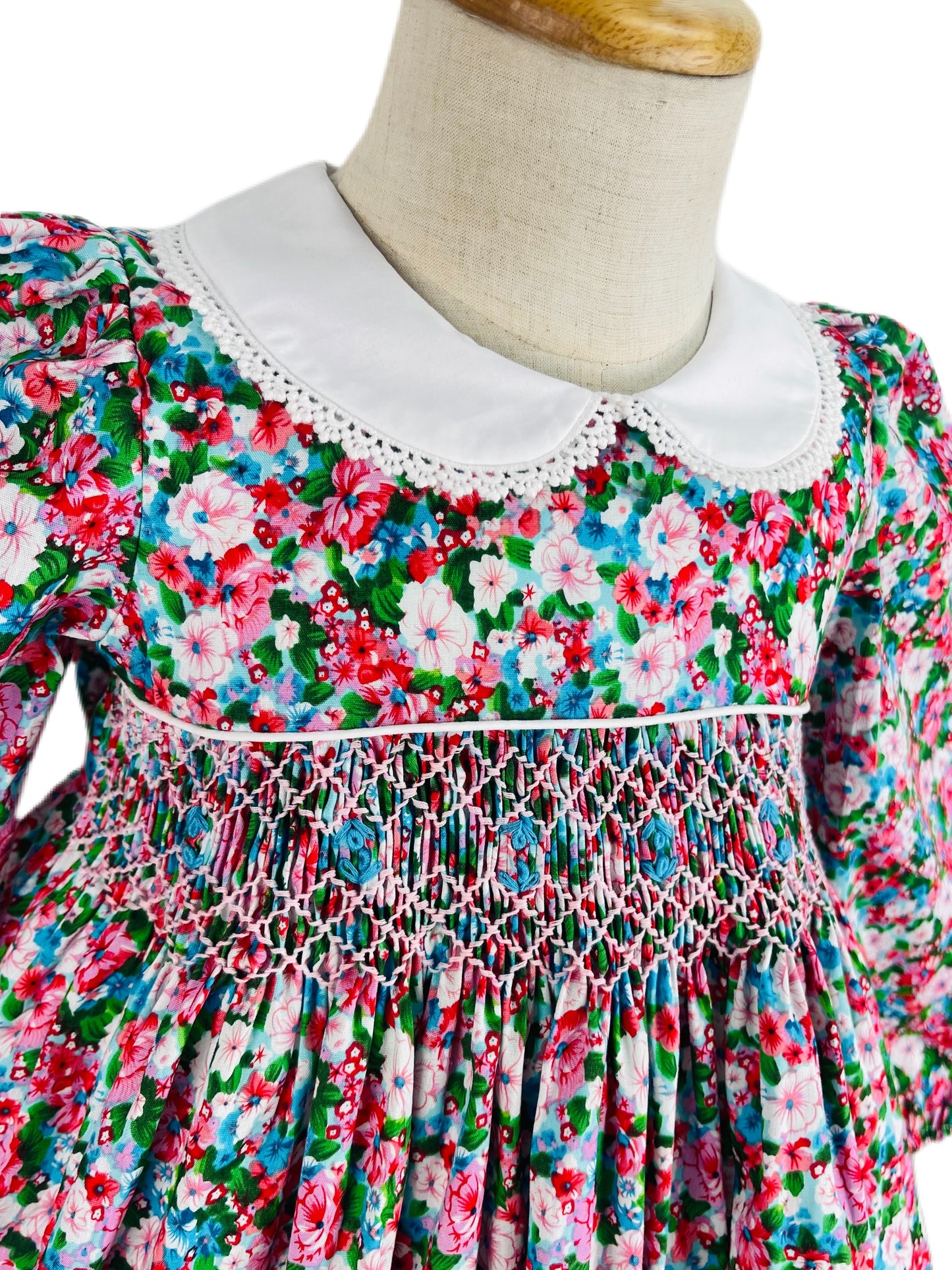 Diana hand smocked long sleeve floral dress