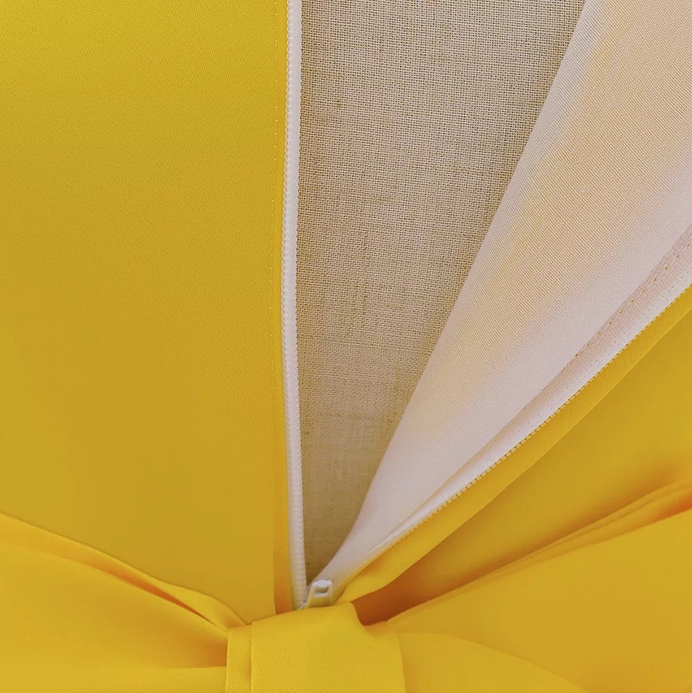 Yellow colour layered dress with 3D flower