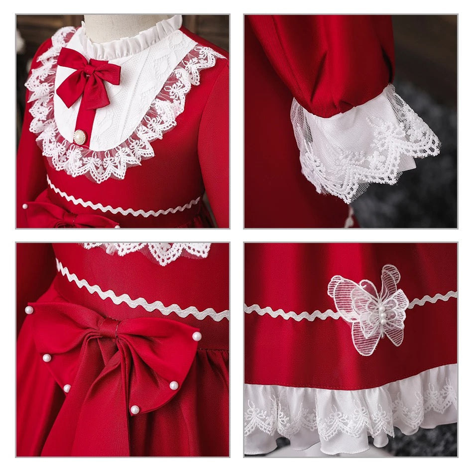 Red and white long sleeve Lolita dress