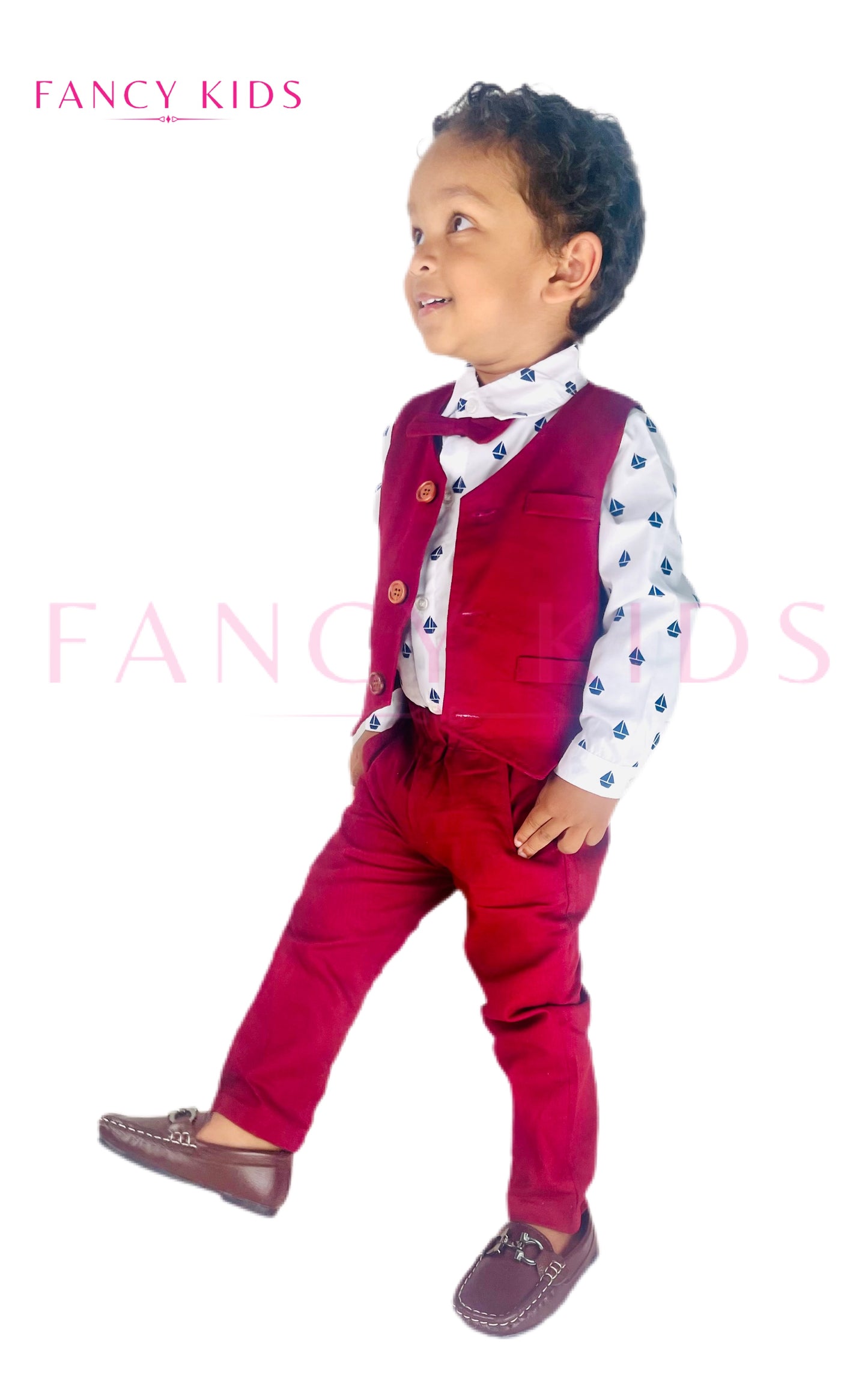 George Boys party outfit-red long sleeve