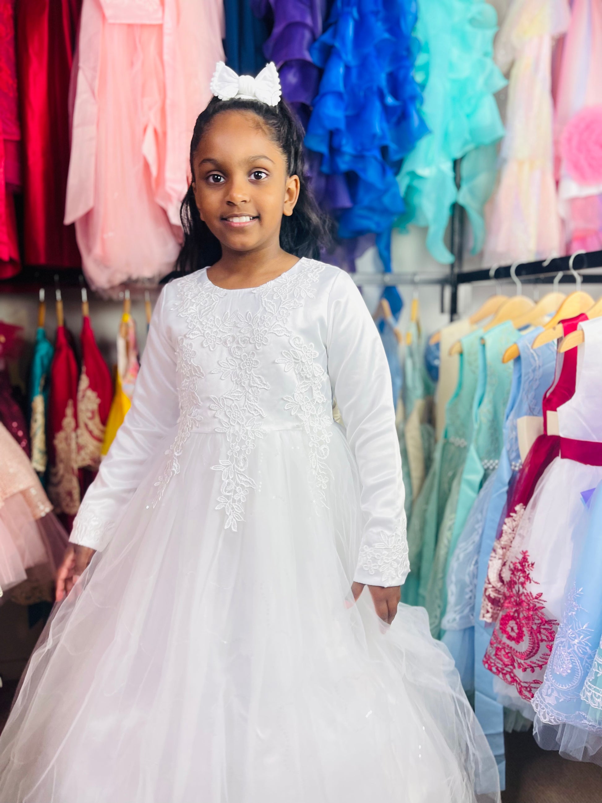 Isabella White long dress with long sleeves Fancy Kids